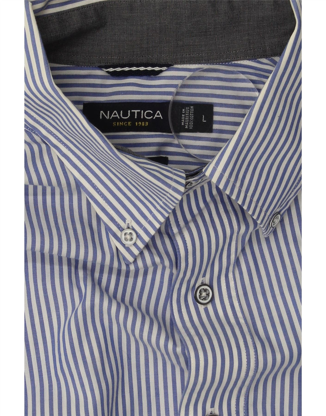 NAUTICA Mens Shirt Large Blue Pinstripe Cotton Vintage Nautica and Second-Hand Nautica from Messina Hembry 