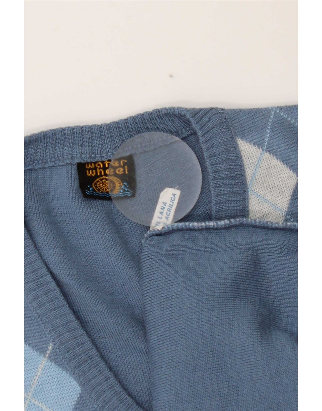 Canottiera vintage da uomo in lana a rombi/diamante blu medio