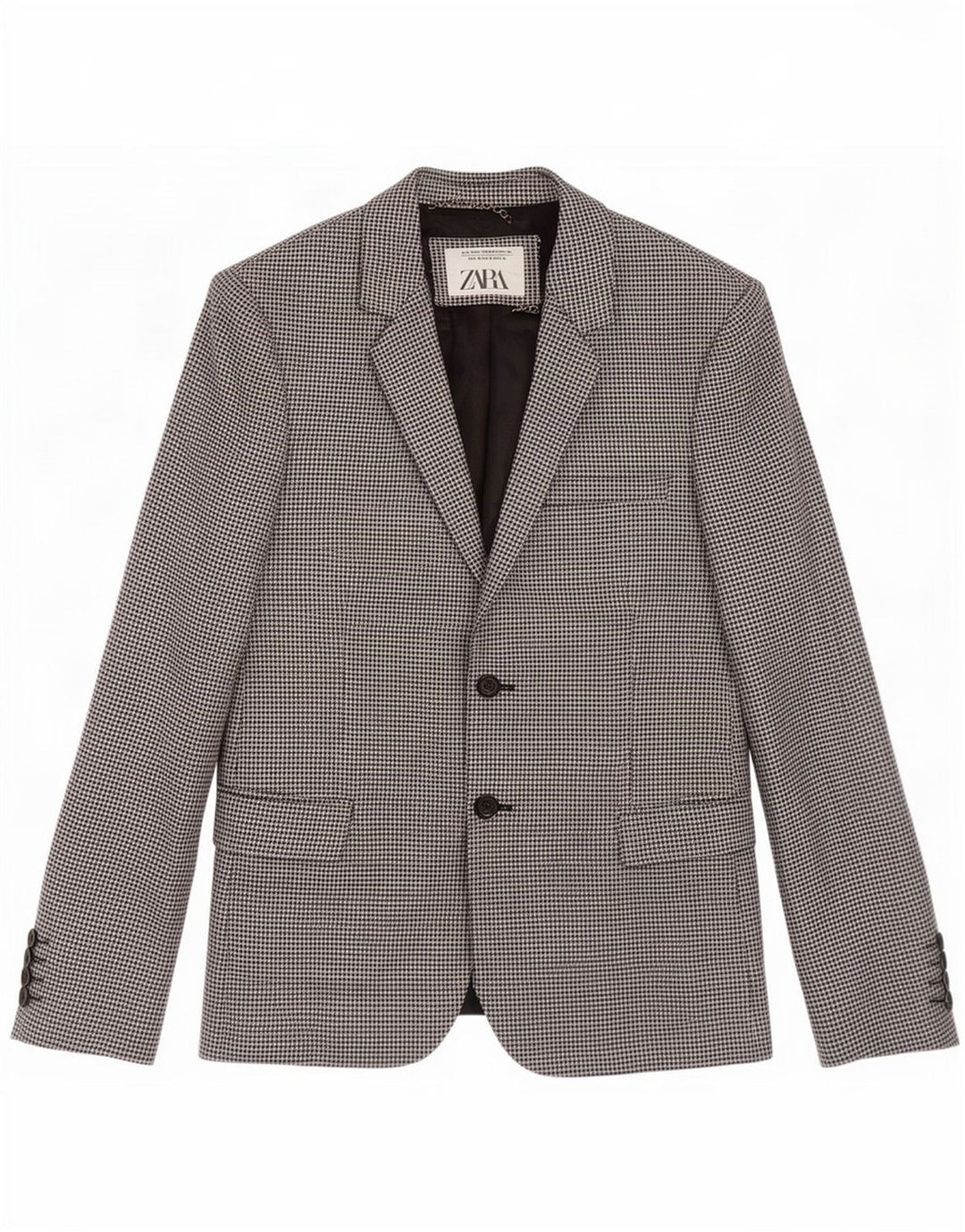 Zara Giacca blazer a 2 bottoni da uomo EU 46 piccola lana pied de poule nera