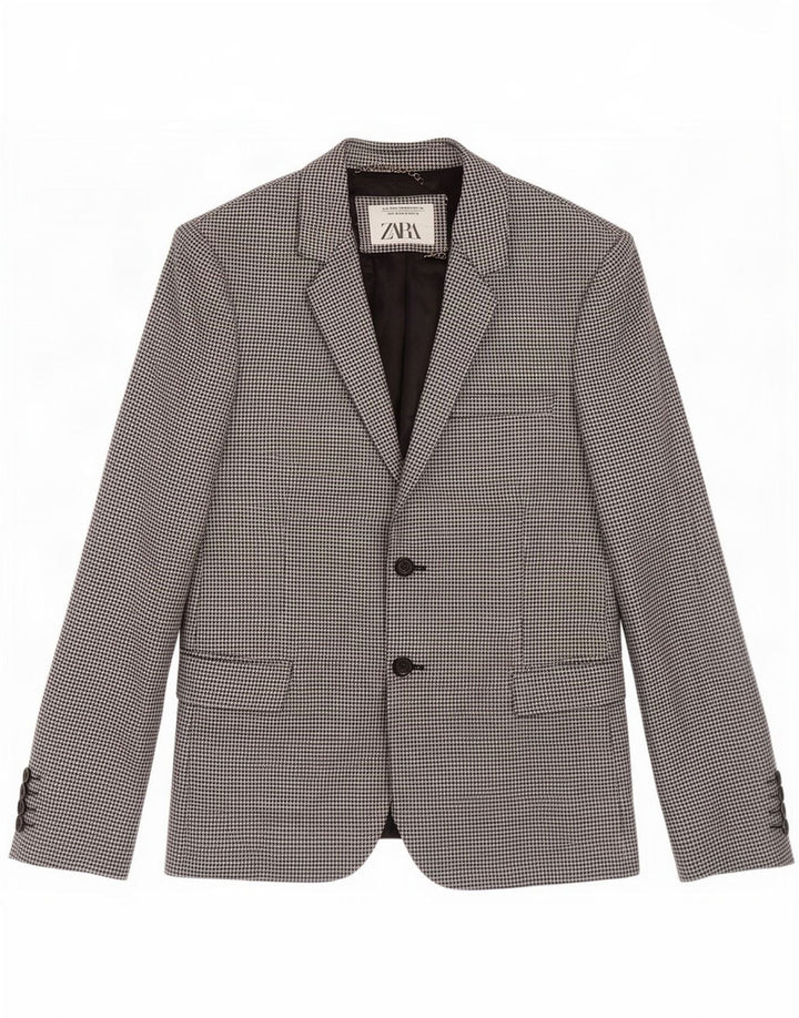 Zara Giacca blazer a 2 bottoni da uomo EU 46 piccola lana pied de poule nera