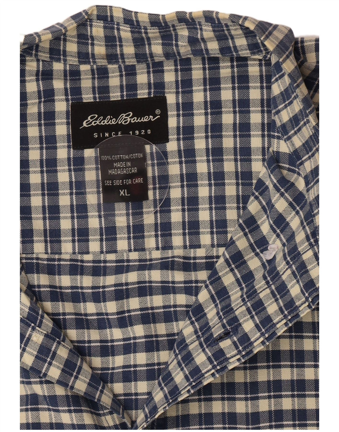 Camicia a maniche corte da uomo Eddie Bauer XL in cotone a quadri blu