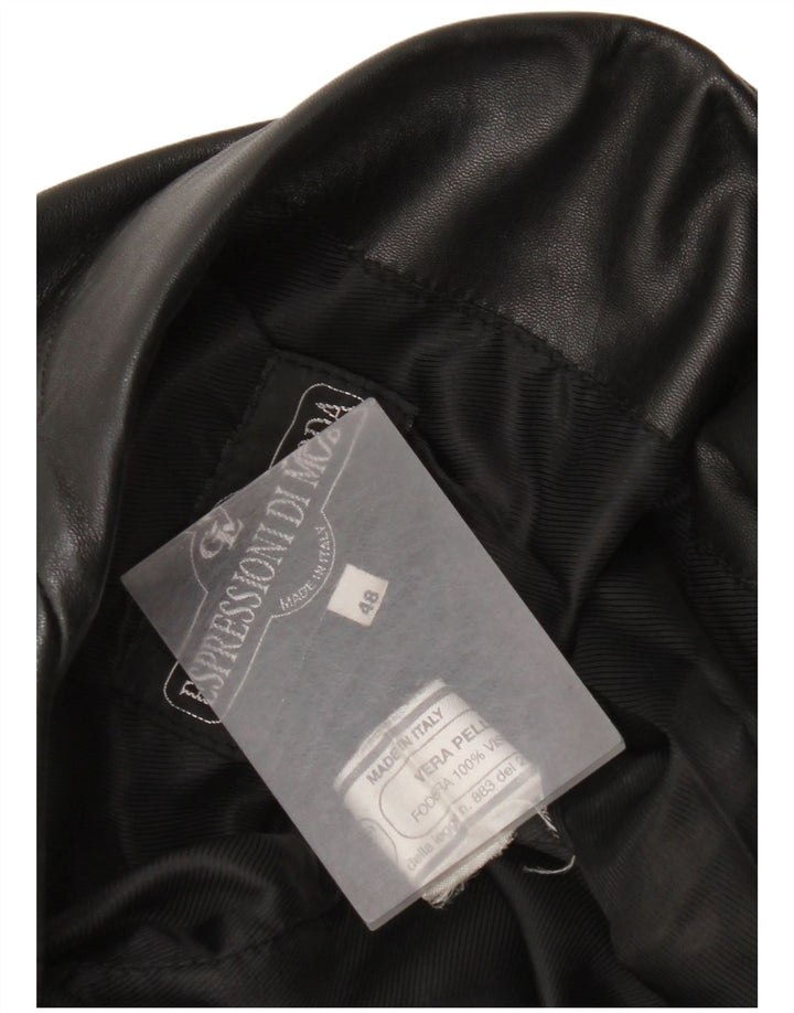 Giacca blazer in pelle vintage da donna a 3 bottoni IT 48 XL in pelle nera