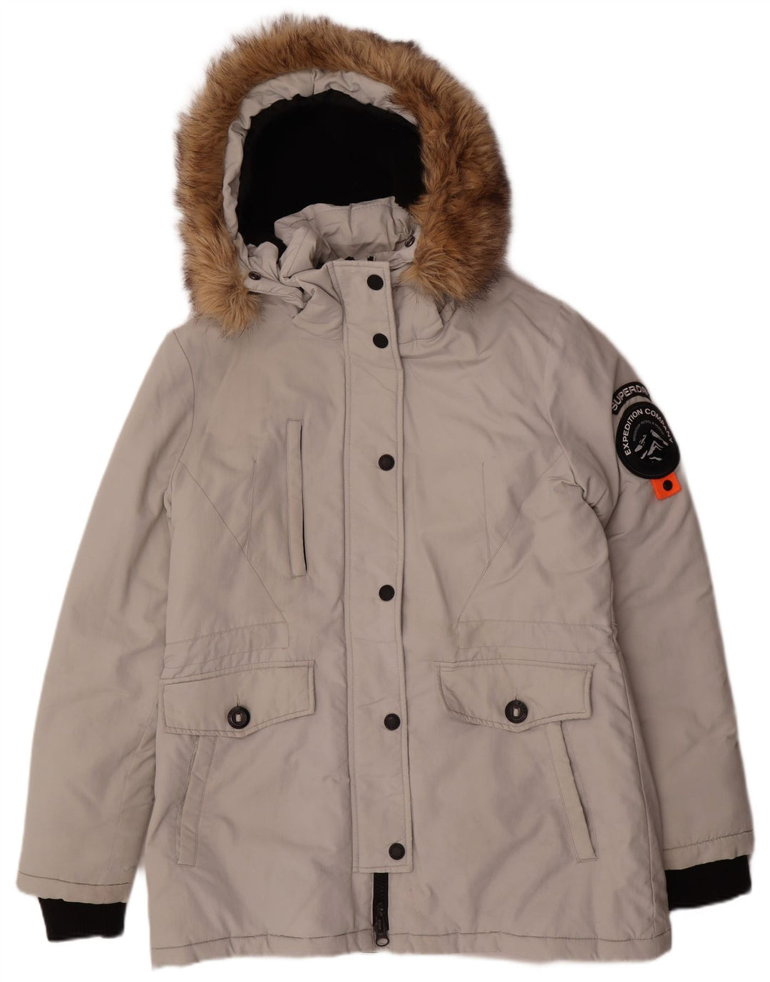 Giacca parka da donna con cappuccio Superdry UK 14 grande nylon grigio