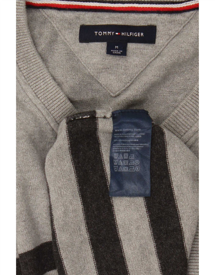 Tommy Hilfiger Uomo Maglione con scollo a V Maglione in cotone a righe grigio medio