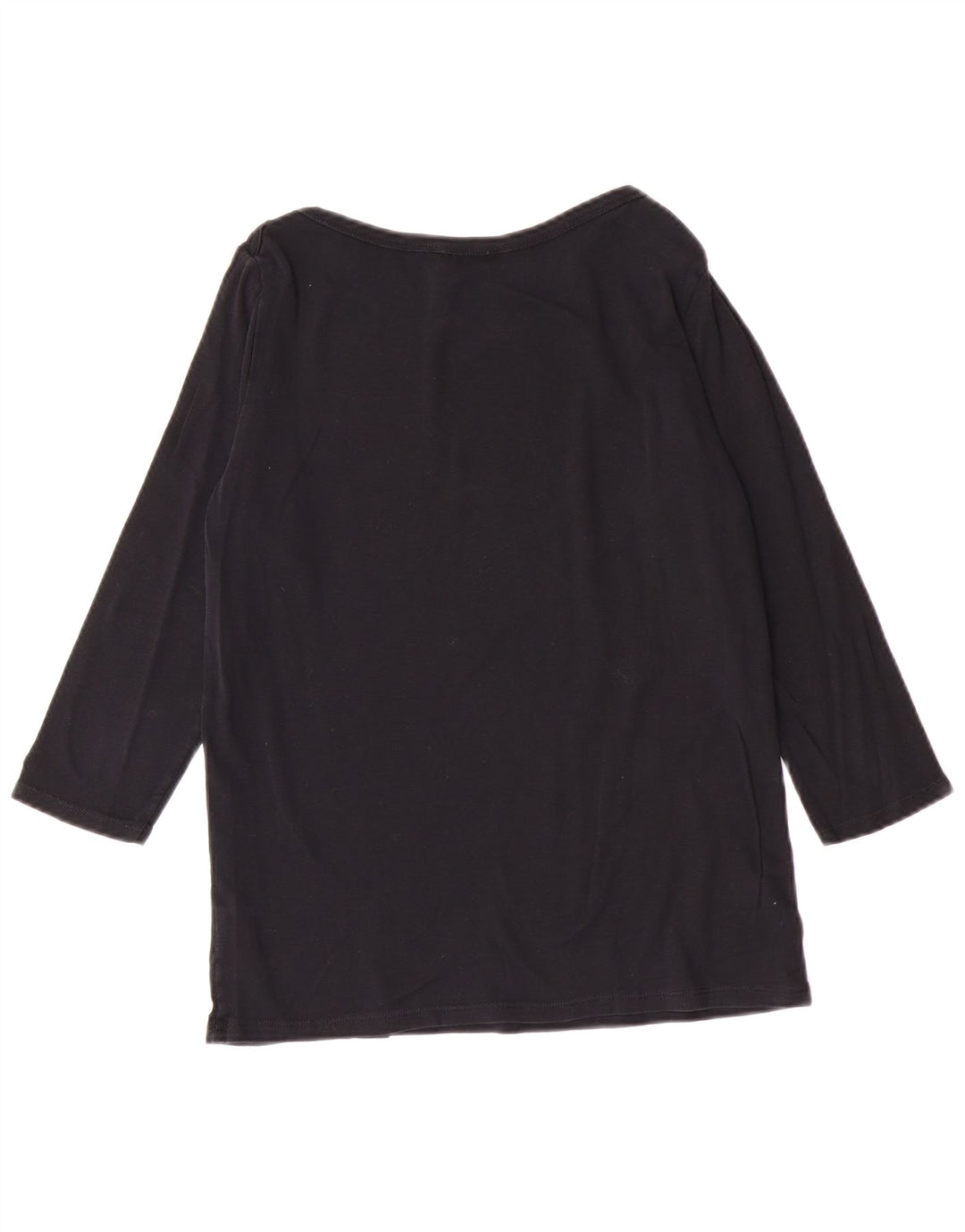 BENETTON Top da donna manica 3/4 UK 14 grande cotone nero