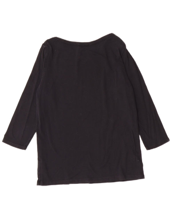 BENETTON Top da donna manica 3/4 UK 14 grande cotone nero