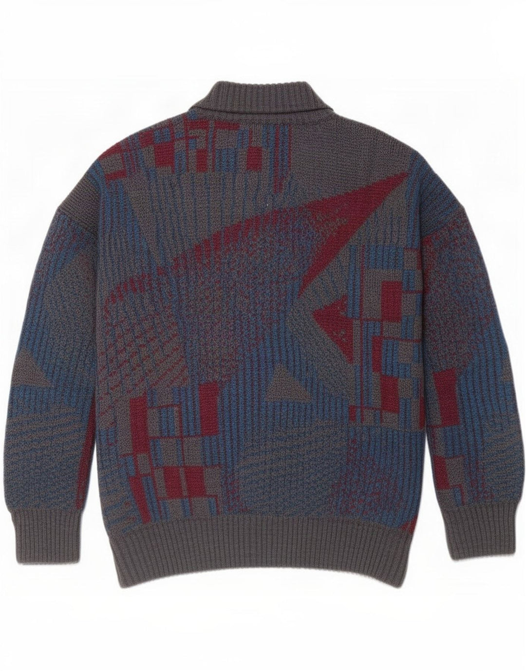 Maglione cardigan da uomo vintage IT 54 XL lana geometrica grigia