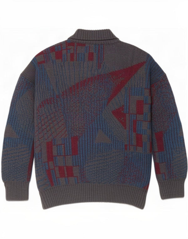 Maglione cardigan da uomo vintage IT 54 XL lana geometrica grigia