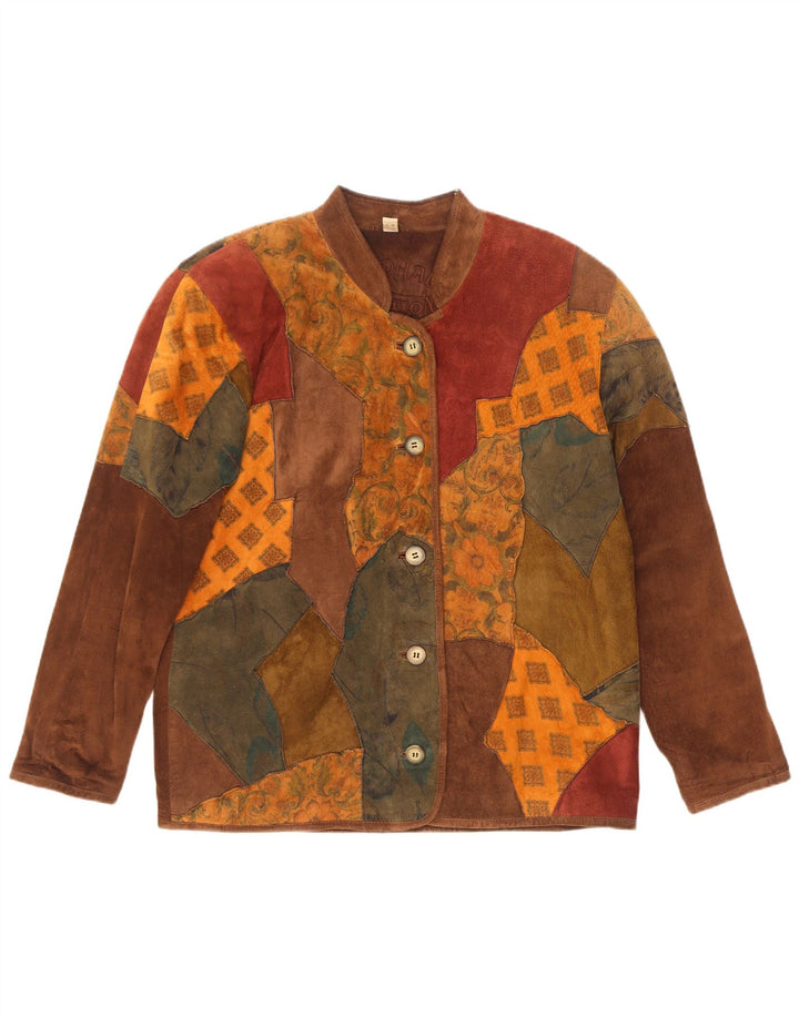 Giacca in pelle scamosciata dal taglio ampio da donna Landhaus UK 12 Pelle patchwork marrone medio