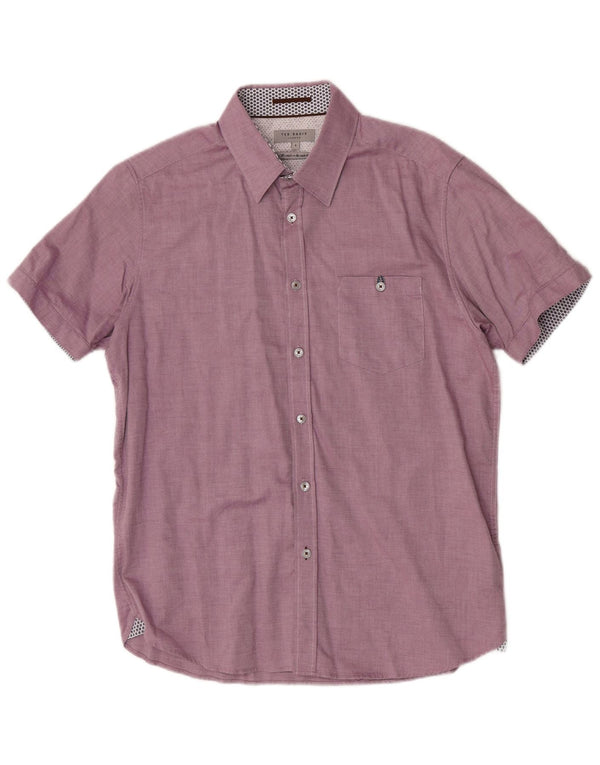 Ted Baker Camicia a maniche corte da uomo Taglia 4 Grande Cotone geometrico bordeaux