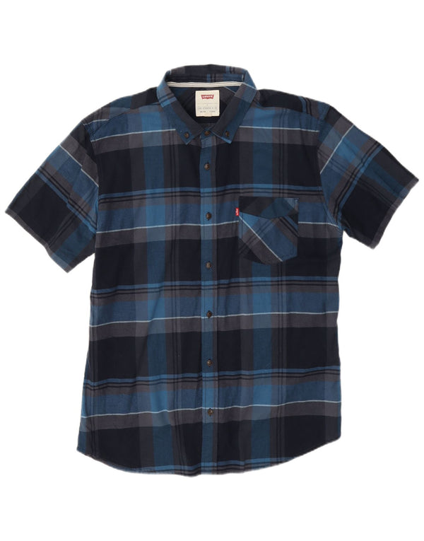 Camicia a maniche corte da uomo Levi's Large in cotone a quadri blu navy
