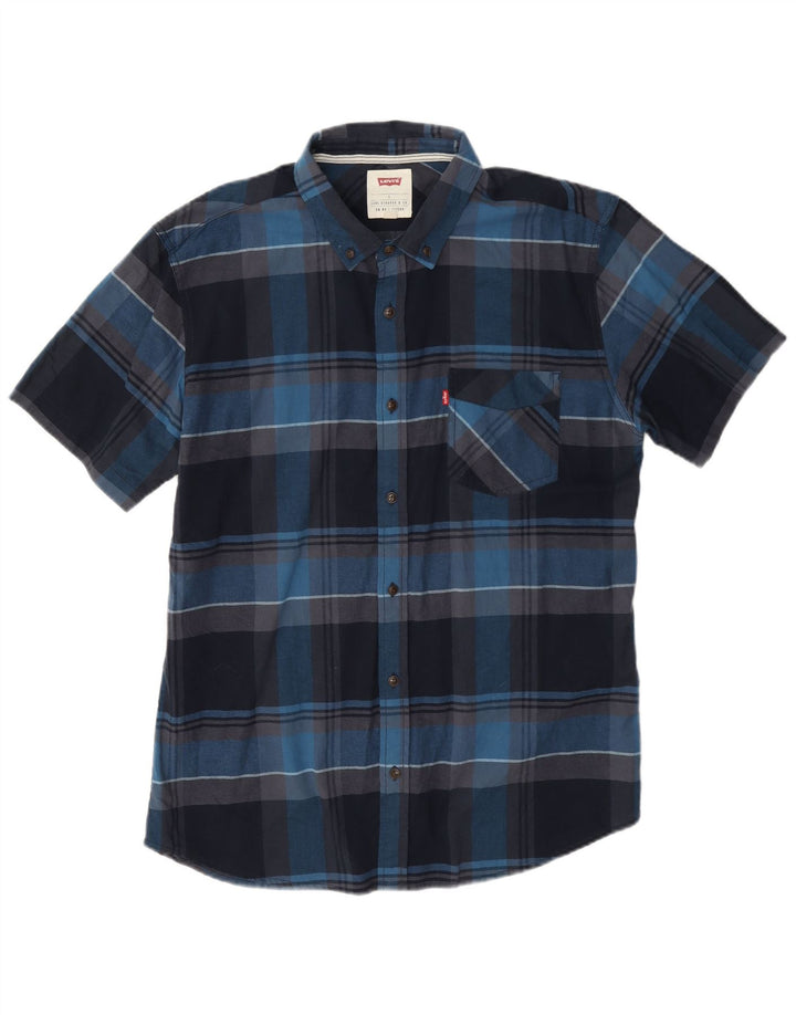 Camicia a maniche corte da uomo Levi's Large in cotone a quadri blu navy