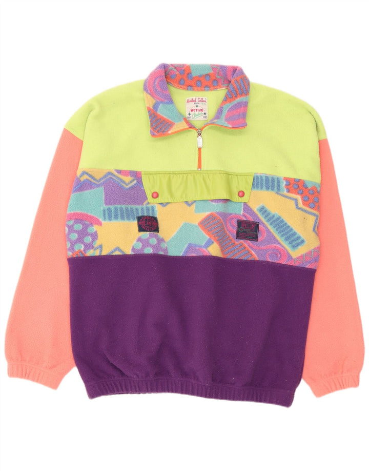 Maglione in pile da uomo Benetton con zip e collo XL Poliestere geometrico multicolore