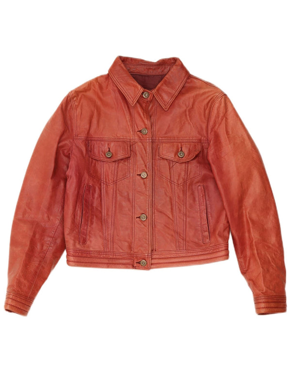 Giacca in pelle corta da donna vintage UK 12 in pelle rossa media