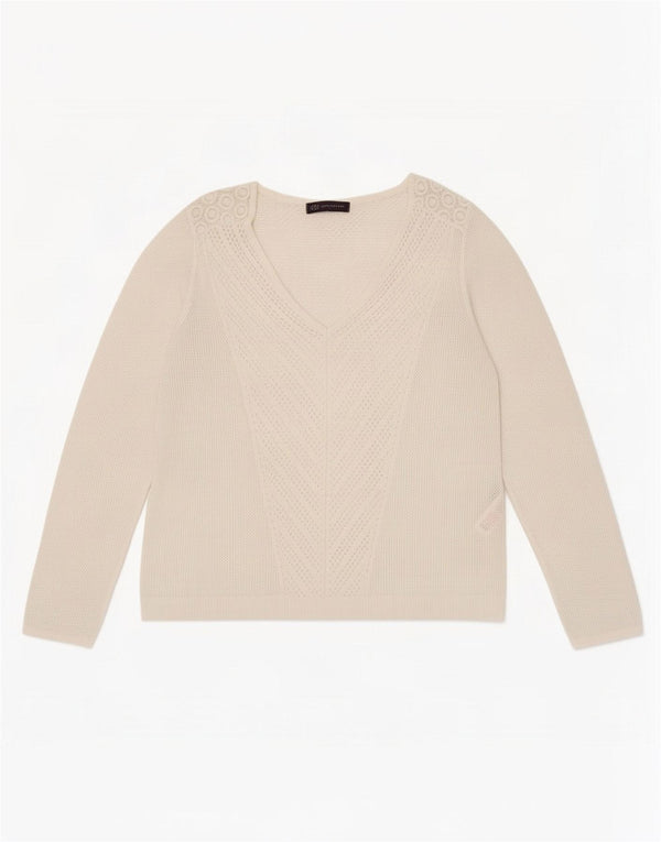Maglione da donna Marks & Spencer con scollo a V UK 14 Large Viscosa bianca
