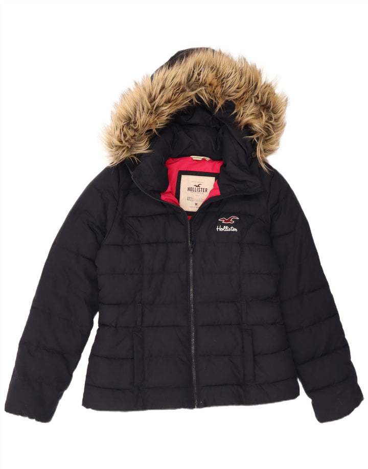 Giacca imbottita con cappuccio da donna Hollister UK 12 medio blu navy poliestere