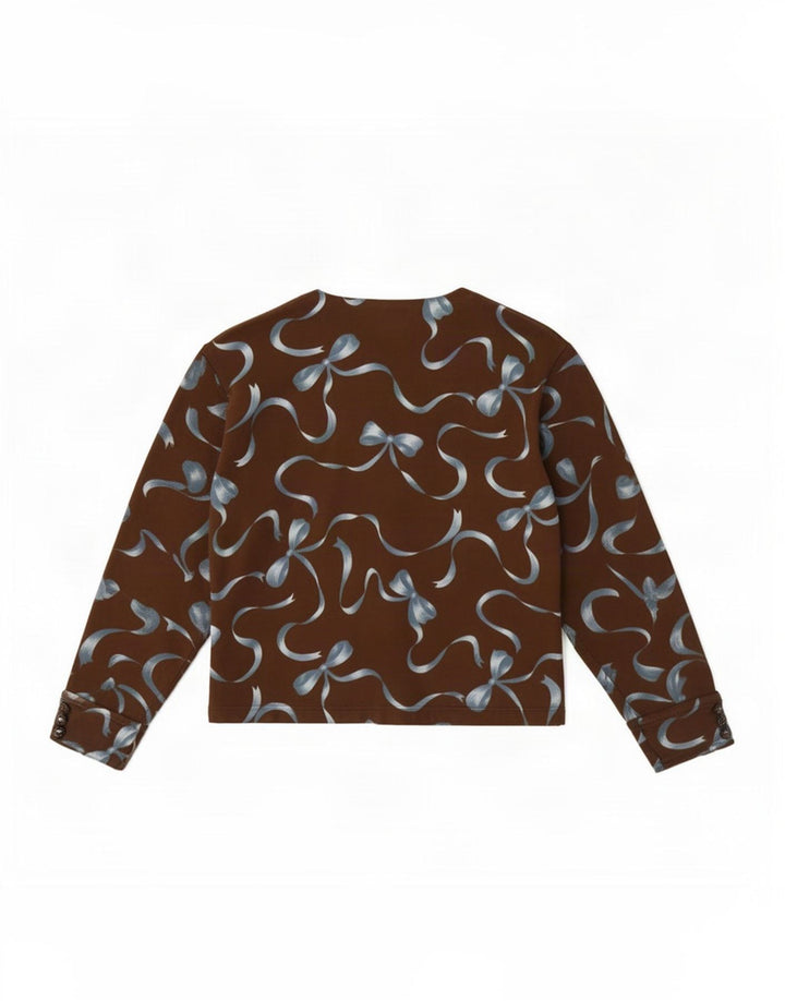 Top cardigan con motivo astratto da donna vintage IT 42 in cotone marrone medio