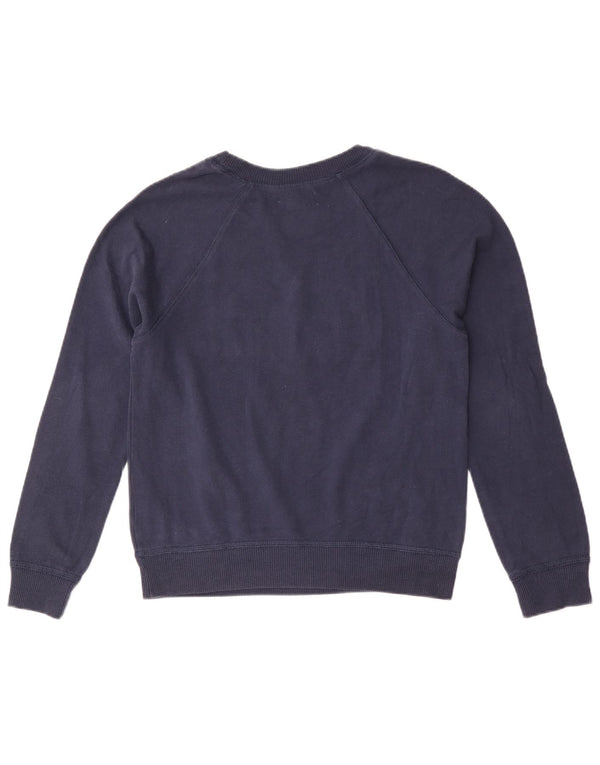 Felpa con grafica Hollister da donna, maglione UK 10 Small, cotone blu navy