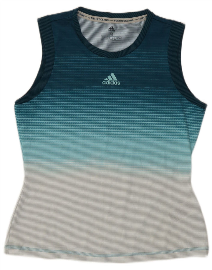 Canotta da donna Adidas UK 12/14 Poliestere a righe blu medio