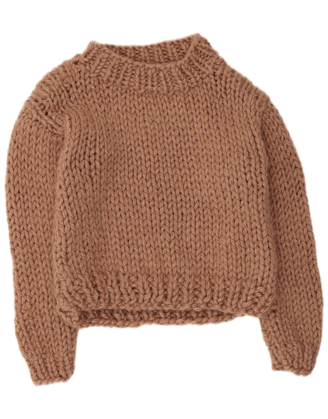 Maglione corto da donna vintage con collo dolcevita UK 14 Beige medio