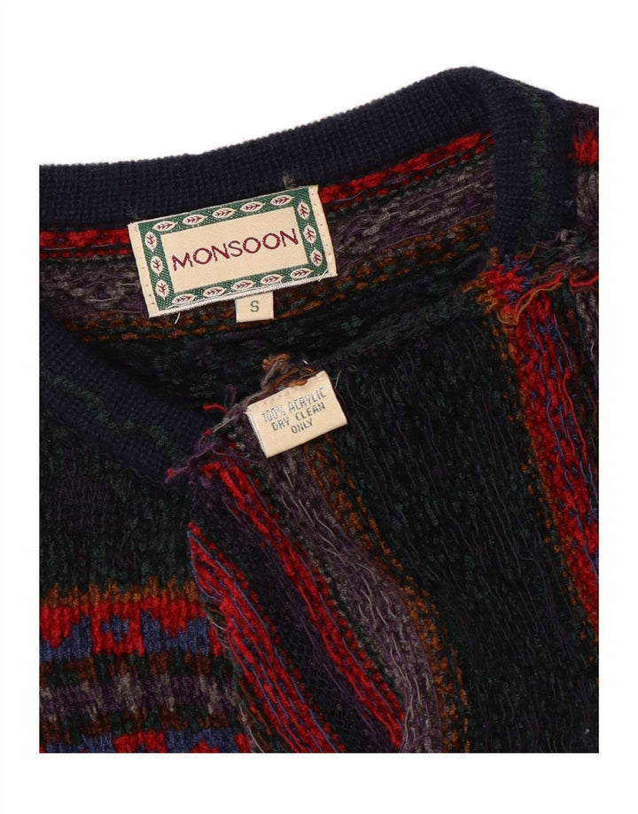 MONSOON Maglione cardigan da donna UK 10 Piccolo Fair Isle multicolore
