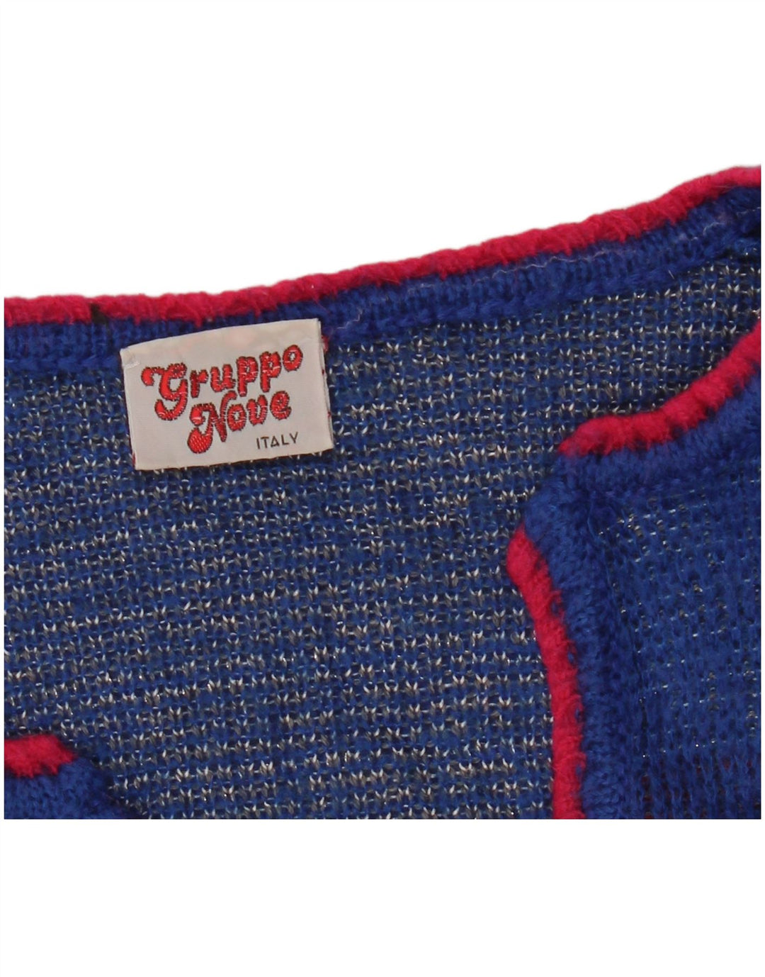 Maglione maglione con scollo a V grafico da donna VINTAGE UK 16 grande blu