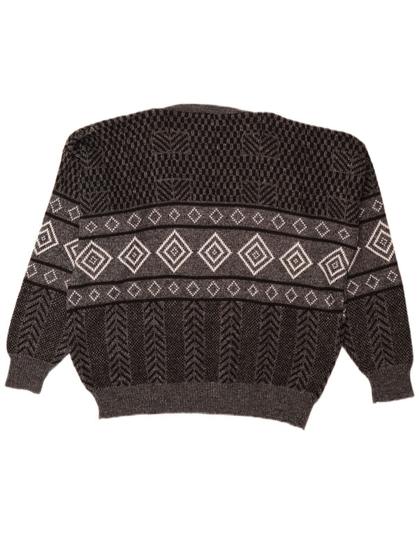 Maglione vintage da uomo con scollo a V XL grigio acrilico geometrico