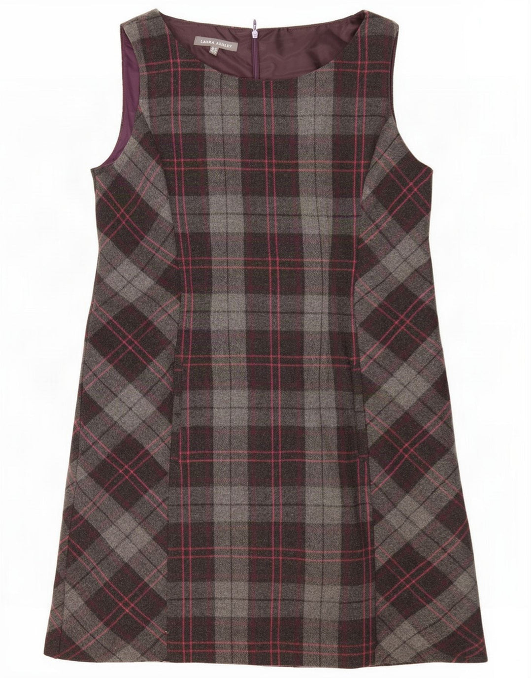 Laura Ashley Abito a trapezio senza maniche da donna UK 14 Poliestere grande grigio a quadri