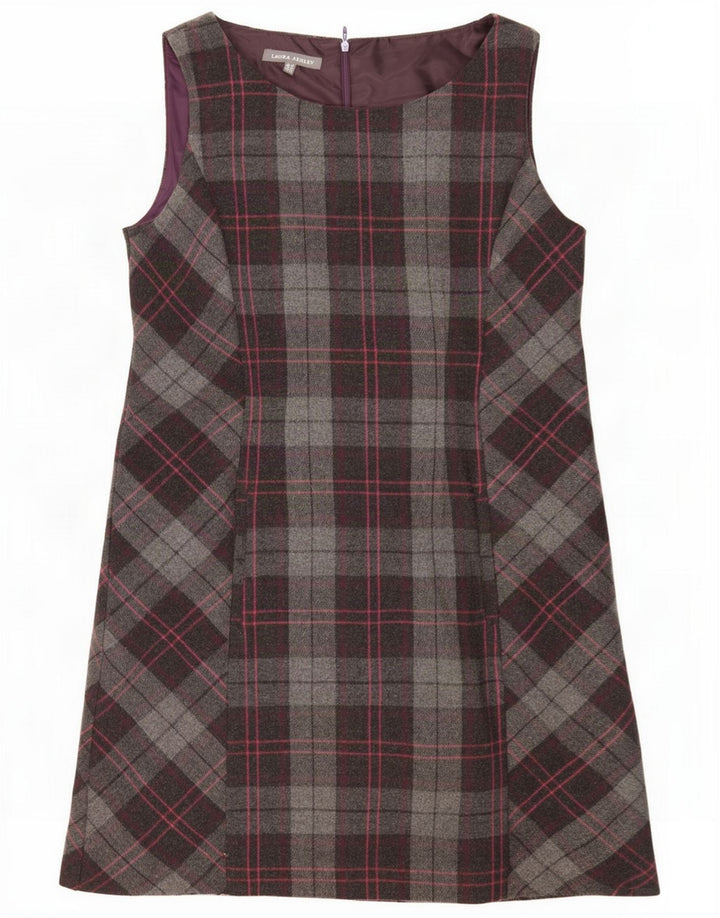Laura Ashley Abito a trapezio senza maniche da donna UK 14 Poliestere grande grigio a quadri
