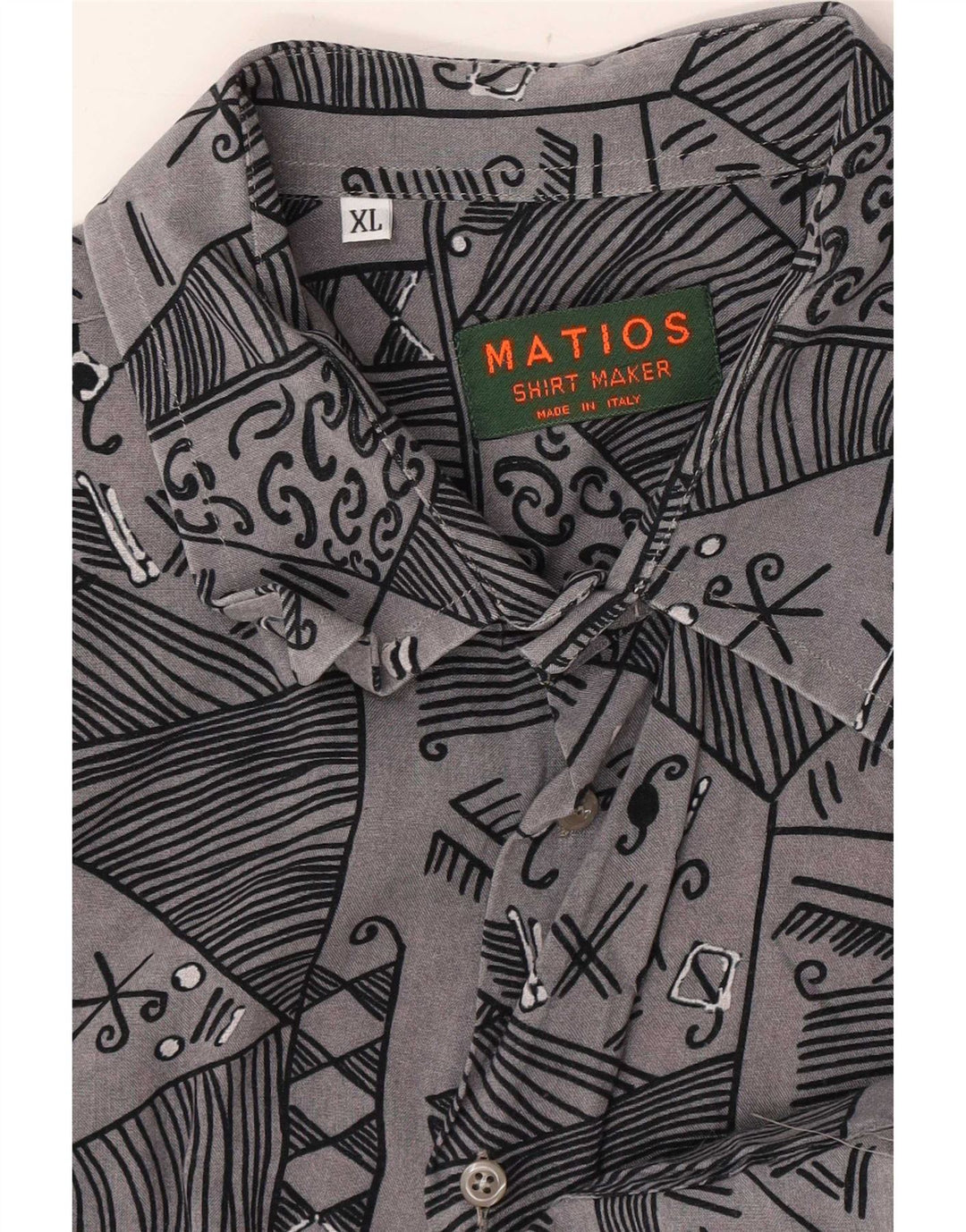 Camicia vintage da uomo a maniche corte XL grigia geometrica