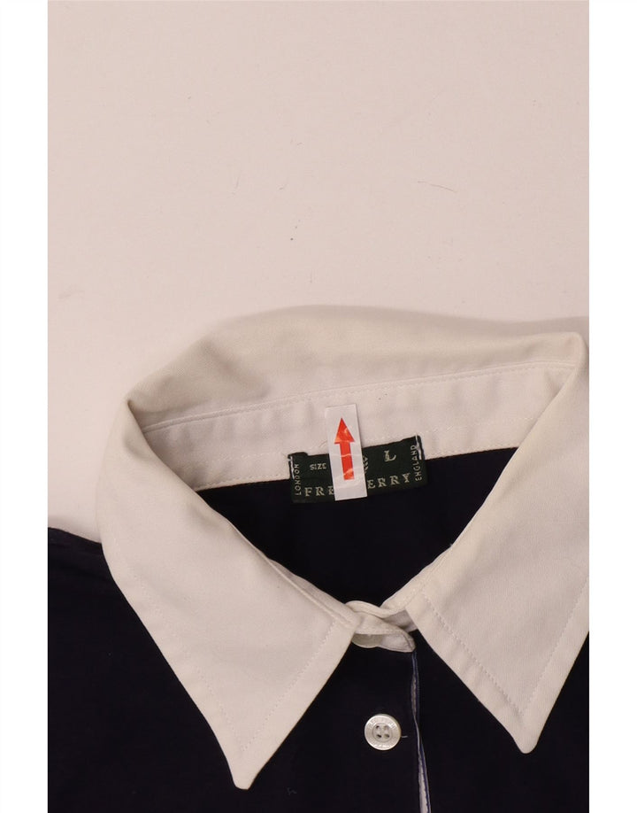 Polo da rugby da donna Fred Perry UK 14 Large Blu Navy Colourblock