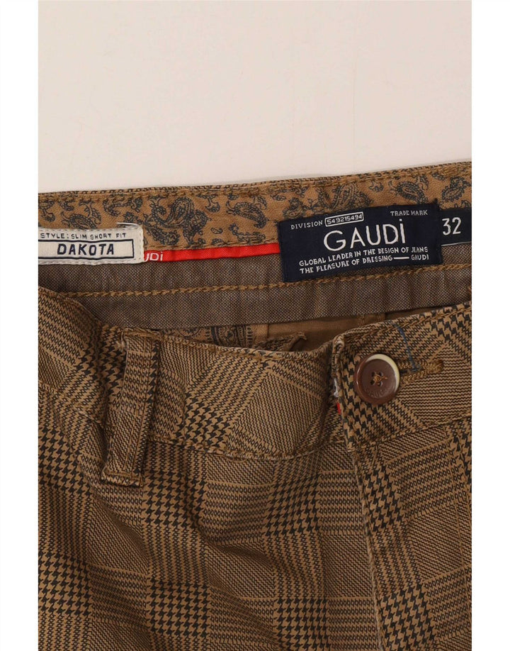 Pantaloncini chino Dakota da uomo Gaudi W32 in cotone a quadri marrone medio