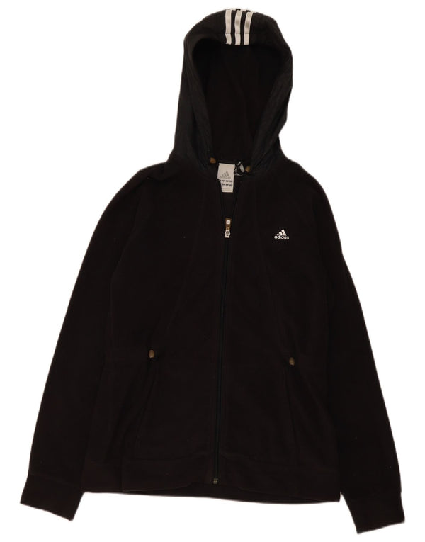 Giacca in pile con cappuccio da donna Adidas UK 14 poliestere nero medio