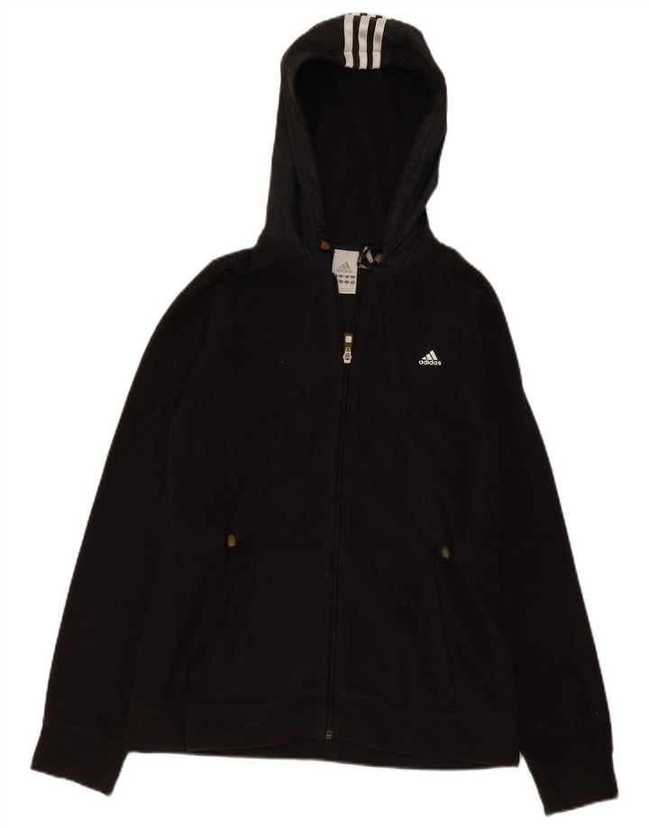 Giacca in pile con cappuccio da donna Adidas UK 14 poliestere nero medio