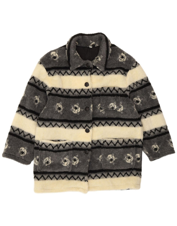 Cappotto giacca a vento Sherpa da donna VINTAGE UK 20/22 2XL a righe beige