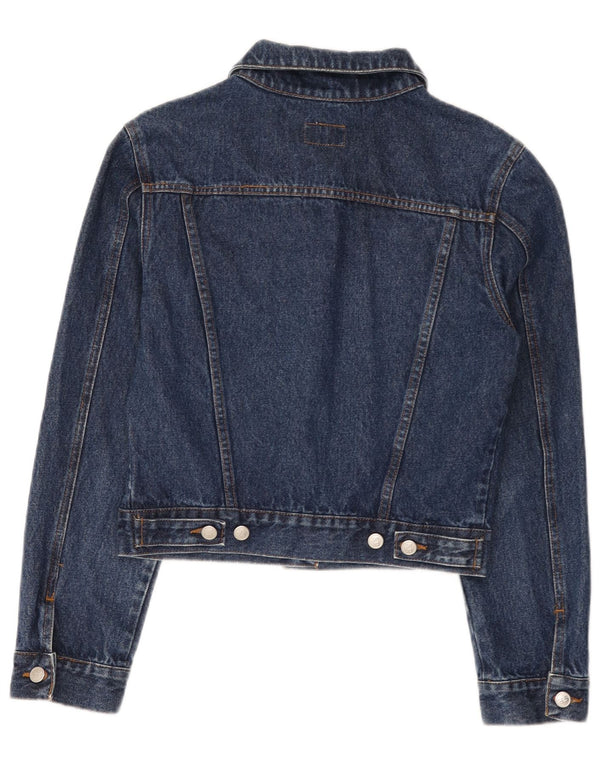 Giacca in denim vintage da donna corta UK 14 cotone blu medio