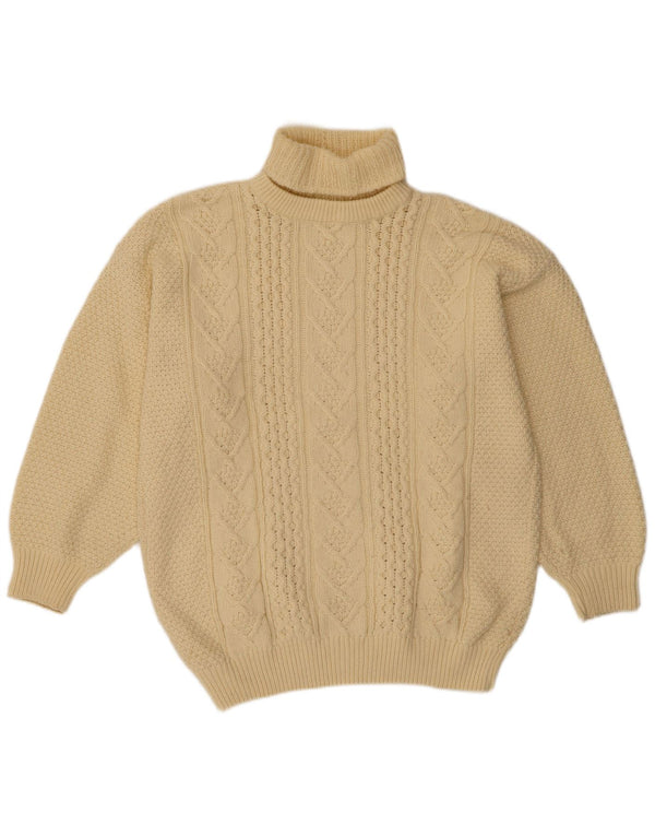 Maglione maglione collo alto da donna VINTAGE UK 18 XL lana bianca