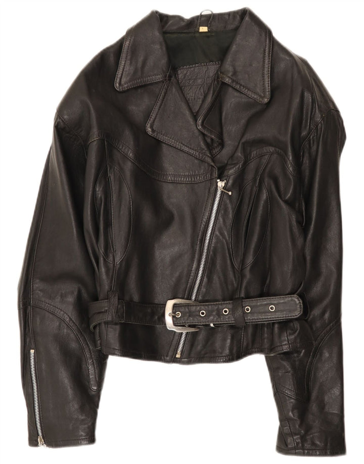 Giacca da motociclista in pelle da donna vintage UK 14 grande in pelle nera