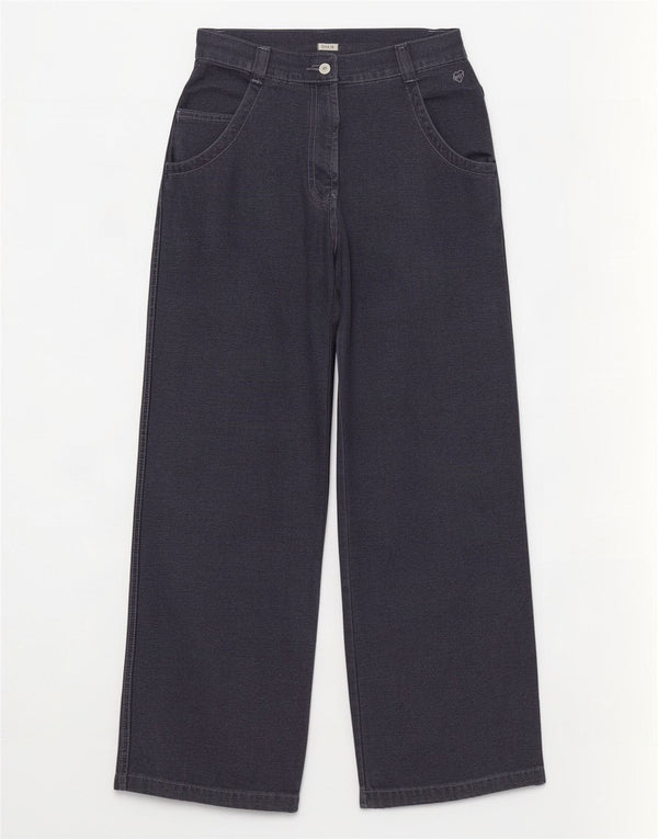 Pantaloni casual a gamba larga a vita alta da donna Onyx UK 2 2XS W28 L32 Blu navy