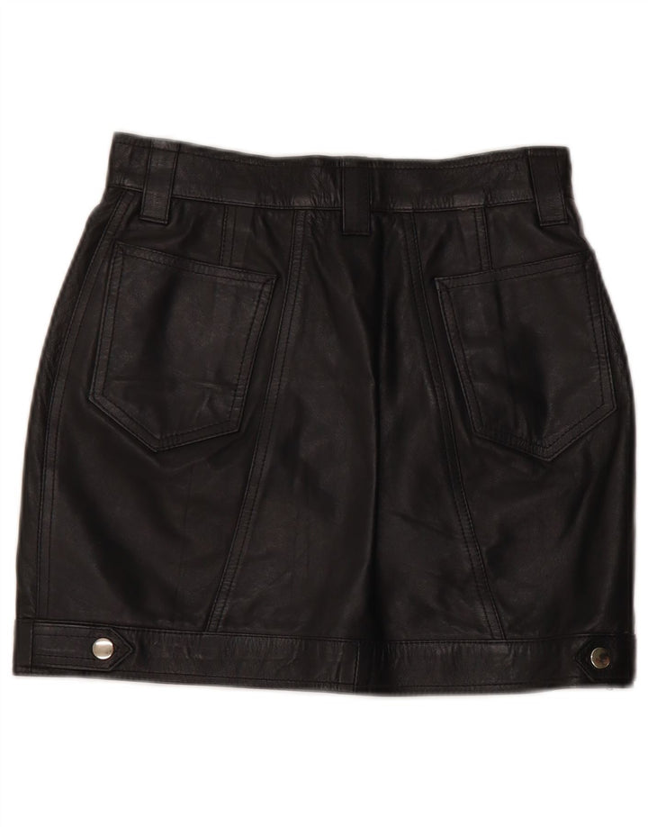 Mini gonna in pelle a vita alta da donna VINTAGE IT 42 media W26 nera