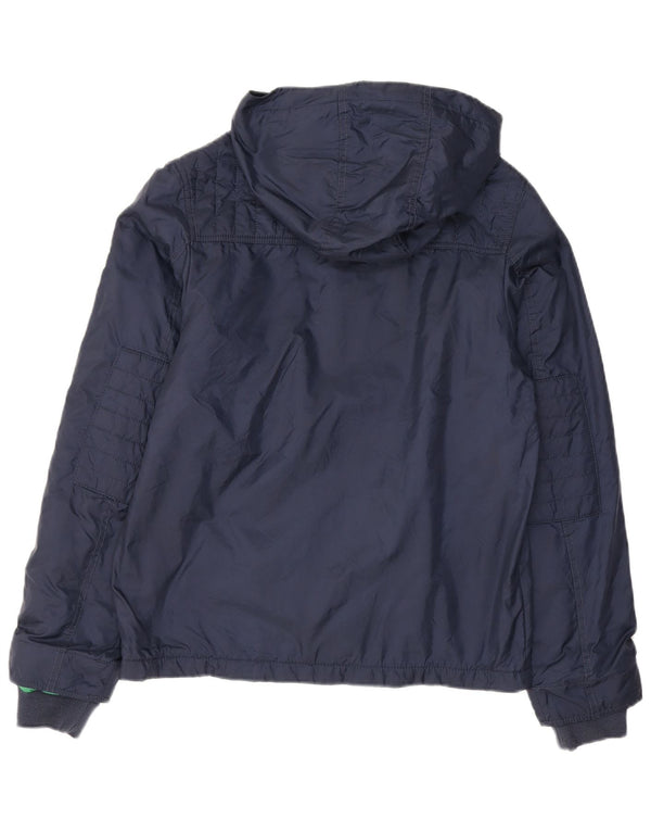 Benetton Boys Hooded Windbreaker Jacket 13-14 Years 3XL Navy Blue Polyamide