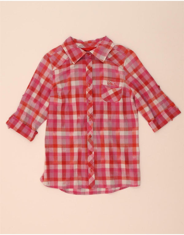 Camicia a maniche a 3/4 da donna Vans UK 14 cotone a quadri rosa grande