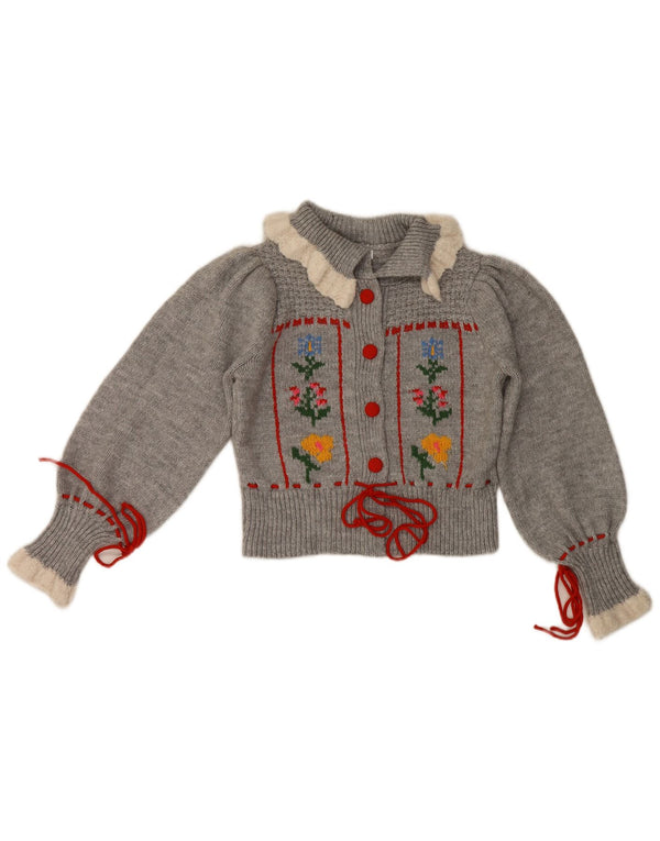 Maglione cardigan corto da donna Zara UK 12 Acrilico floreale grigio medio