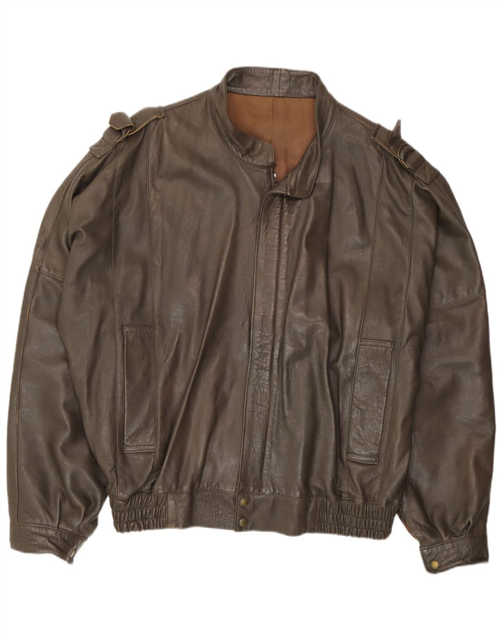 Giacca in pelle vintage da uomo IT 52 XL in pelle marrone
