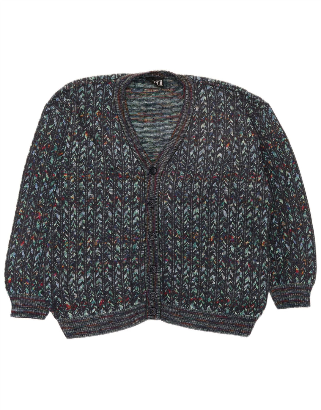 Maglione cardigan vintage da uomo IT 54 XL multicolore geometrico