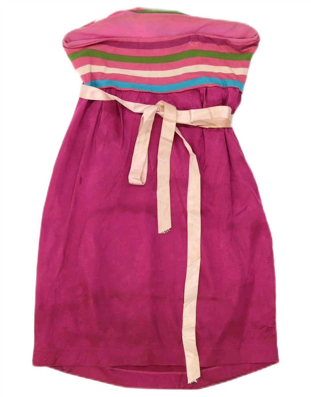 Abito vintage da donna senza spalline UK 12 Poliestere a righe rosa medio