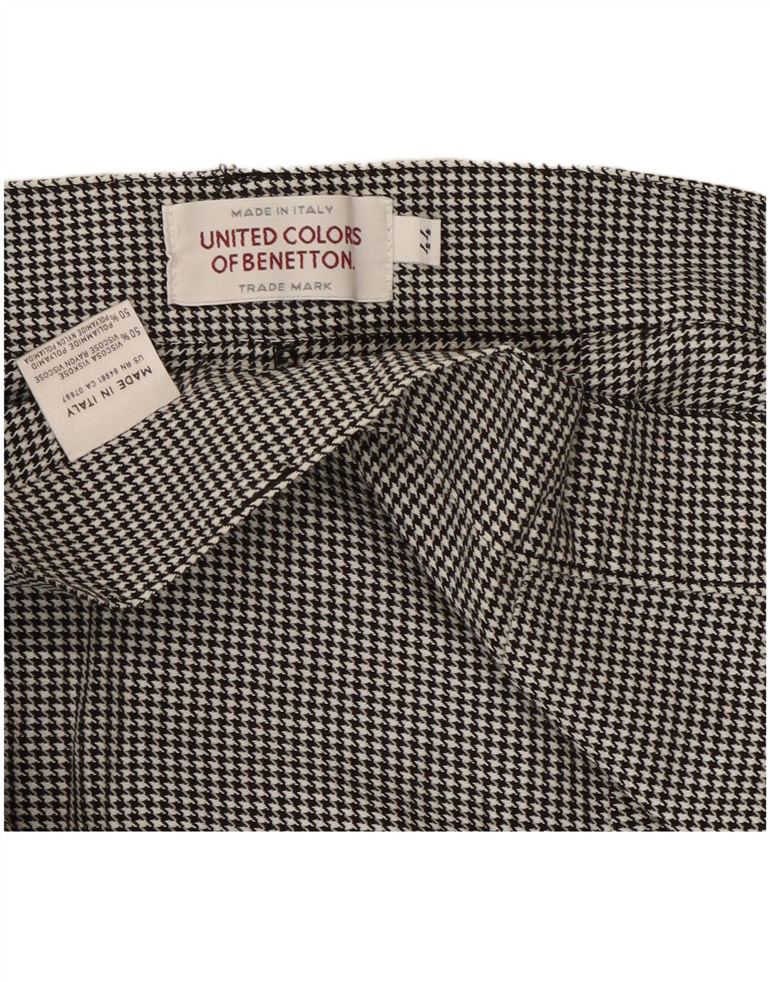 Pantaloni Casual Da Donna Benetton IT 44 Medium W28 L30 Nero Pied De Poule