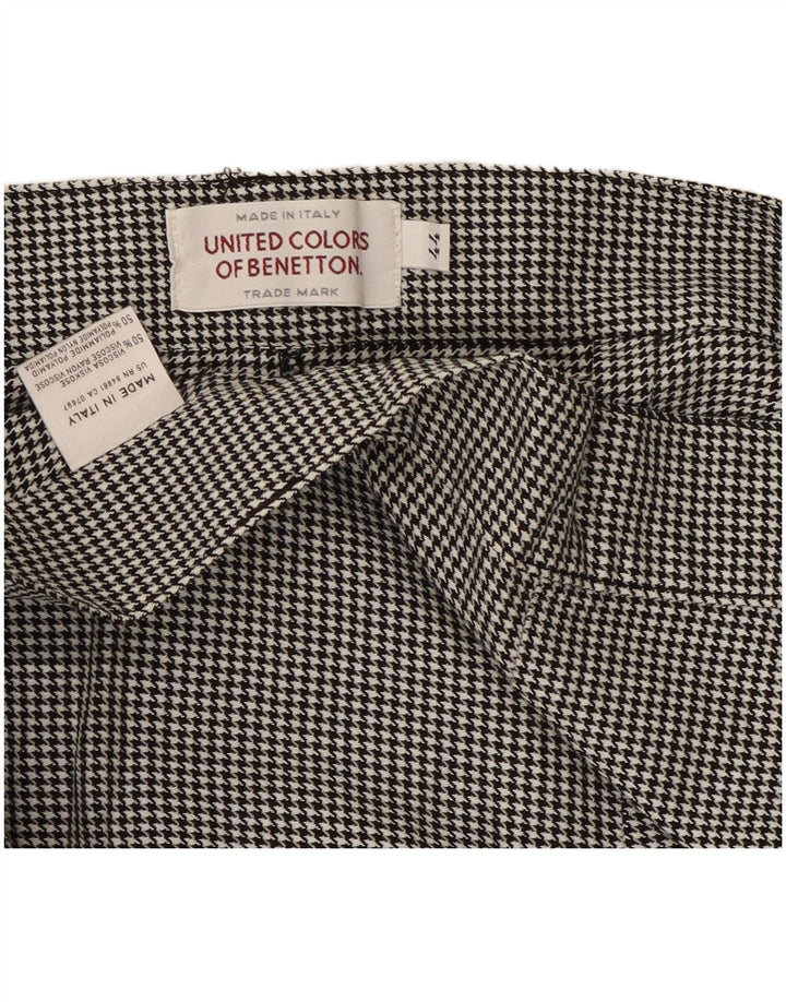 Pantaloni Casual Da Donna Benetton IT 44 Medium W28 L30 Nero Pied De Poule