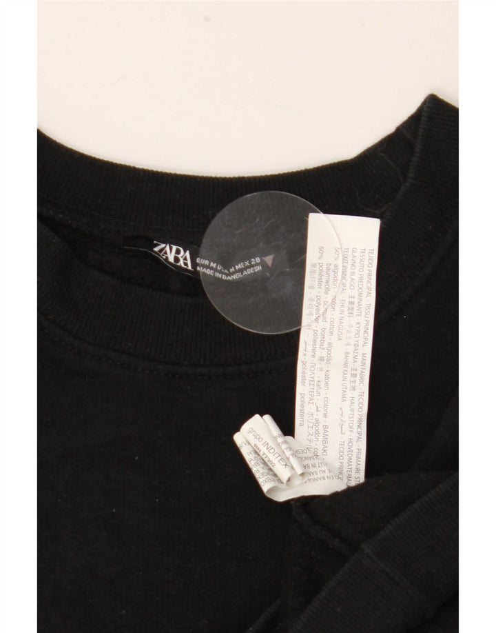 Felpa corta da donna Zara UK 14 cotone nero medio