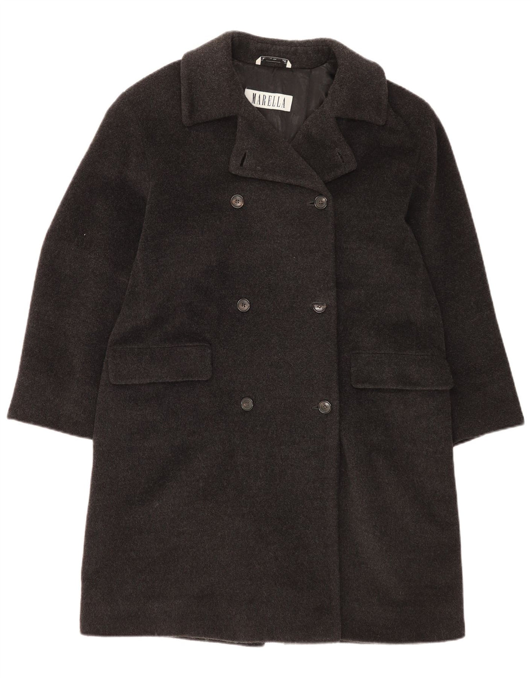 Cappotto doppiopetto da donna Marella UK 12 Lana vergine grigio medio